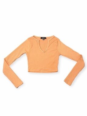 Missguided Pink Coral Ribbed V-neck Long Sleeves Crop Top Coquette Size 6